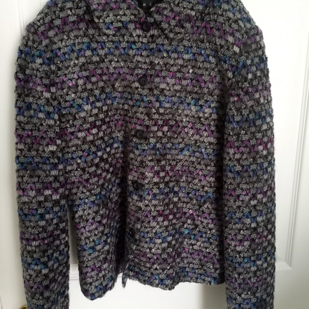 Revue 8 Multclrd Acrylic Wool Mohair Knitted Lngslvs Lined Button Up Women's